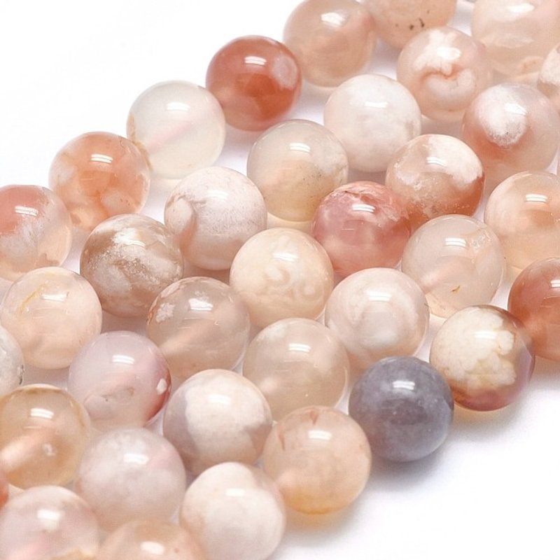 Natural Cherry Blossom Agate Beads Strands, Round 8.5-9mm — Jewelry Beads