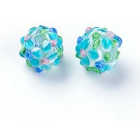 Perles en verre lampwork faites à la main, rondes, bleu ciel clair, 14-15mm