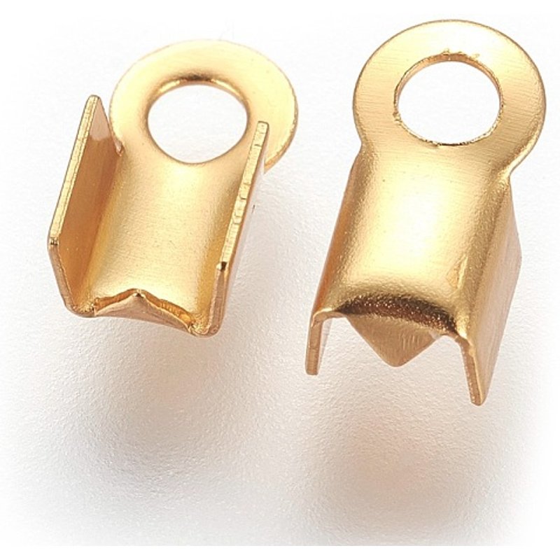 304 Stainless Steel Folding Crimp Ends, 18K Gold Plated, 8x4mm — Jewelry Findings