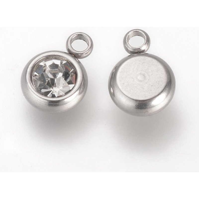 Charms en acier inoxydable 201 avec strass, ronds plats, cristal — Breloques et pendentifs