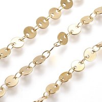 Ion Plating 304 Stainless Steel Flat Sequin Link Chains, Golden