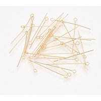 Épingles à œil en laiton, plaquées or 18K, 30x0.5mm, trou 1.6mm