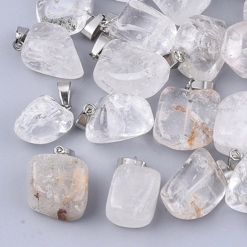 Pendentifs en Quartz Naturel avec Bails en Acier Inoxydable — Breloques et pendentifs