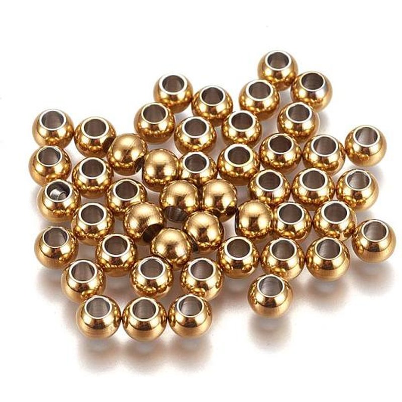Perles Espacées Rondes en Acier Inoxydable 304 Ion Plating, Dorées — Perles à bijoux