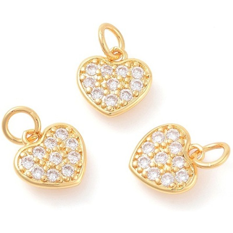Brass Micro Pave Cubic Zirconia Heart Charms, Clear and Golden — Charms & Pendants