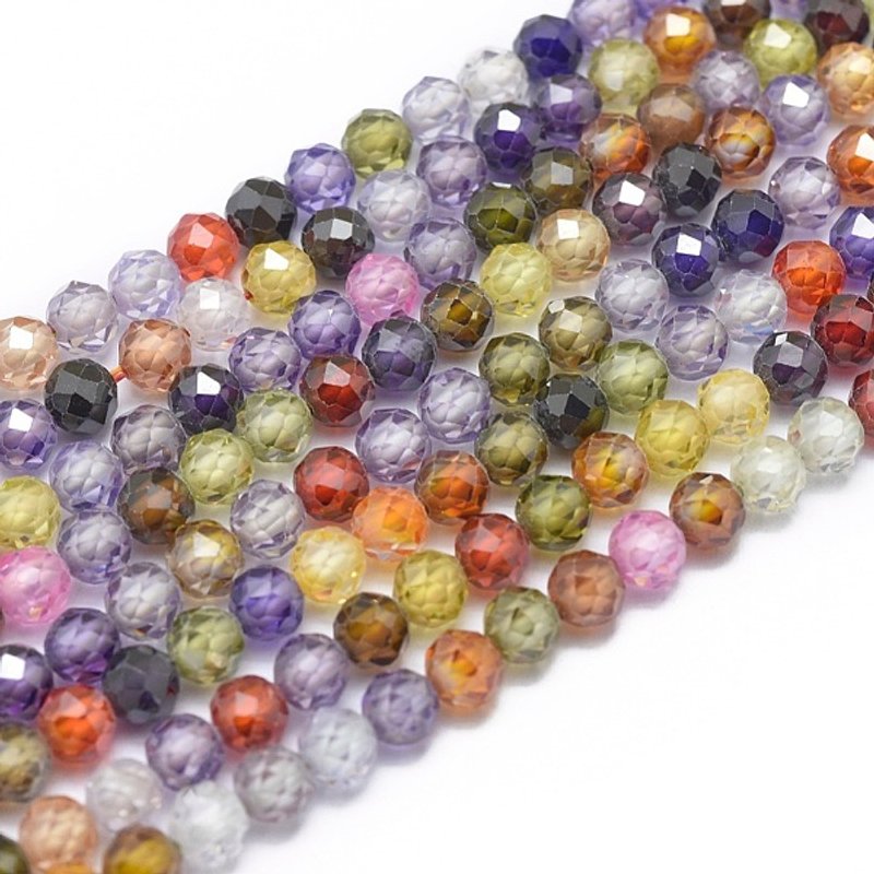 Brins de Perles en Zircon Cubique, Ronde Facettée, Couleurs Mélangées, 4mm — Perles à bijoux
