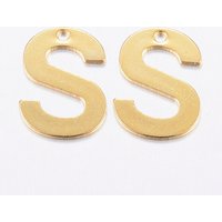 304 Stainless Steel Letter S Charm, 18K Gold Plated