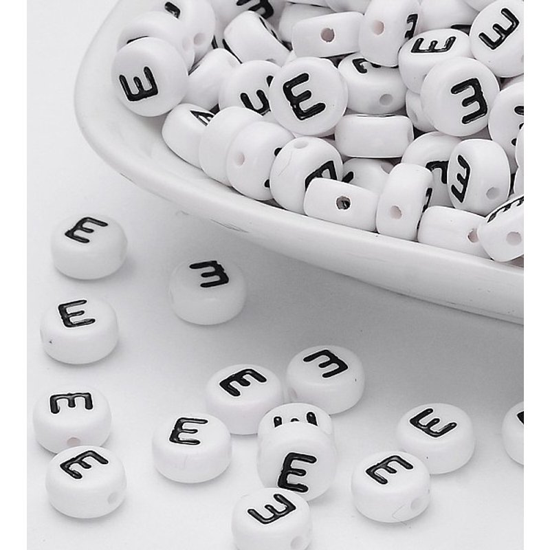 Acrylic Letter Beads, Flat Round, 7x4mm, 146pcs/20g — Jewelry Beads