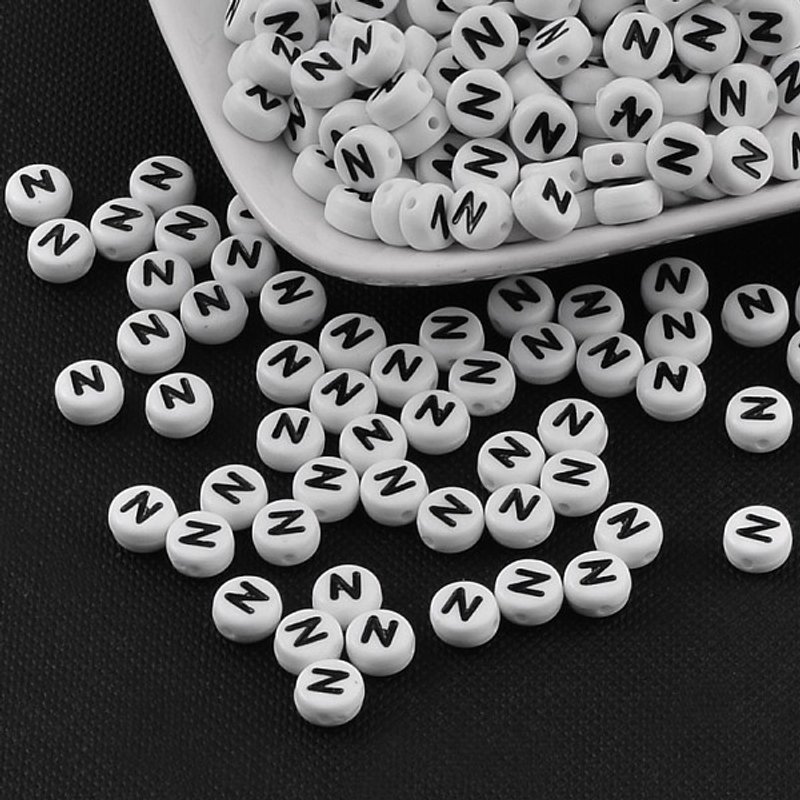Acrylic Letter Beads, Flat Round, Horizontal Hole, 7x4mm — Jewelry Beads