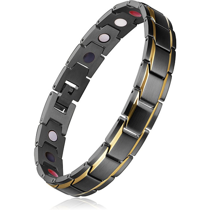 Bracelet en Acier Inoxydable 304 en Chaîne Panther, Gunmetal & Or — Bracelet Femme