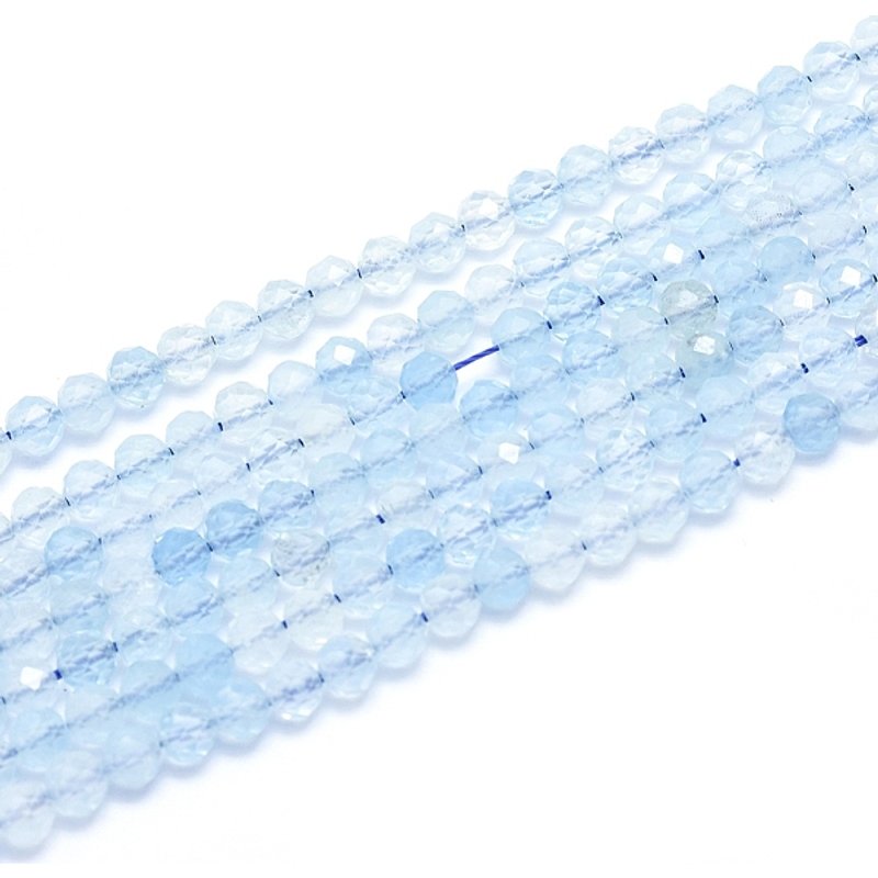 Brins de perles d'aigue-marine naturelle, grade AAA, facettées, rondes, 4-4,5 mm — Perles à bijoux