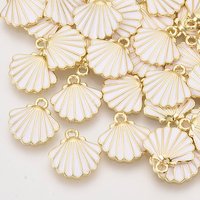 Alloy Enamel Charms, Light Gold Scallop Shell Shape