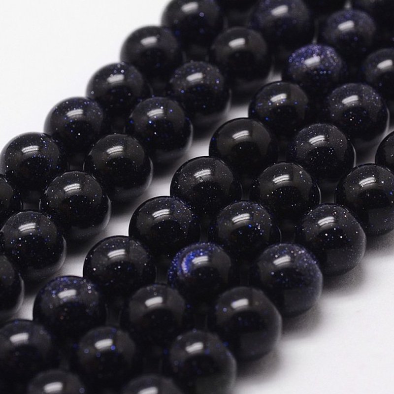 Synthetic Blue Goldstone Beads Strands, Round, 8mm, 49pcs — Jewelry Beads