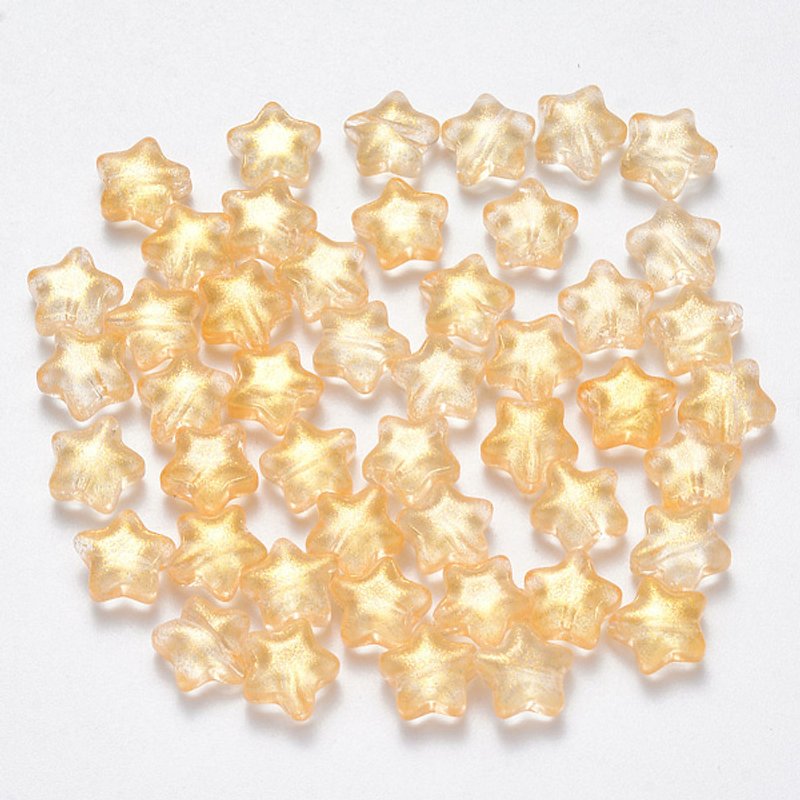 Perles en verre peintes à la bombe en forme d'étoile avec paillettes, or — Perles à bijoux