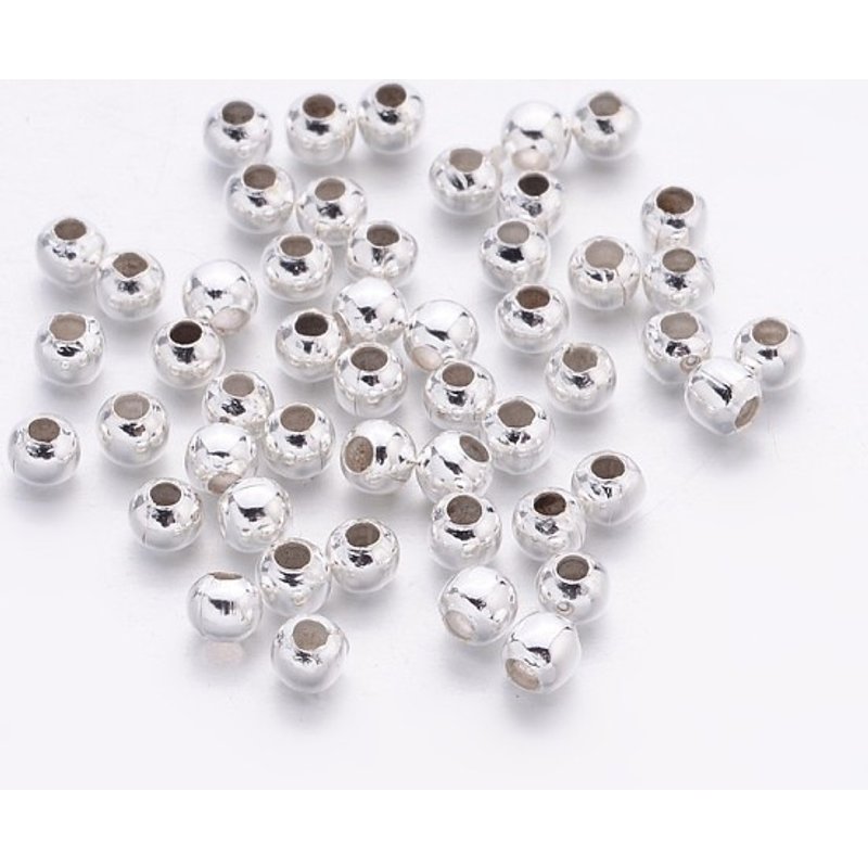 Perles Intercalaires en Fer, Rondes, Plaquées Argent, 3mm, 435pcs — Perles à bijoux