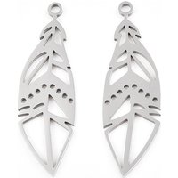 Non-Tarnish 201 Stainless Steel Feather Pendants, Laser Cut