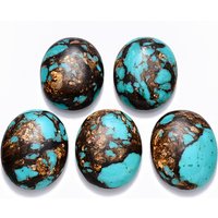 Natural Bronzite and Synthetic Turquoise Cabochons, Oval, Dyed