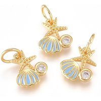 Brass Starfish Charm with Micro Pave Cubic Zirconia and Enamel