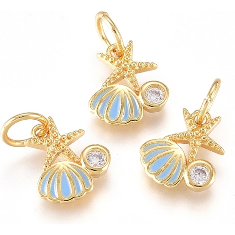 Brass Starfish Charm with Micro Pave Cubic Zirconia and Enamel — Charms & Pendants