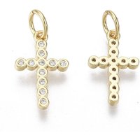 Brass Micro Pave Cubic Zirconia Tiny Cross Charms with Jump Ring