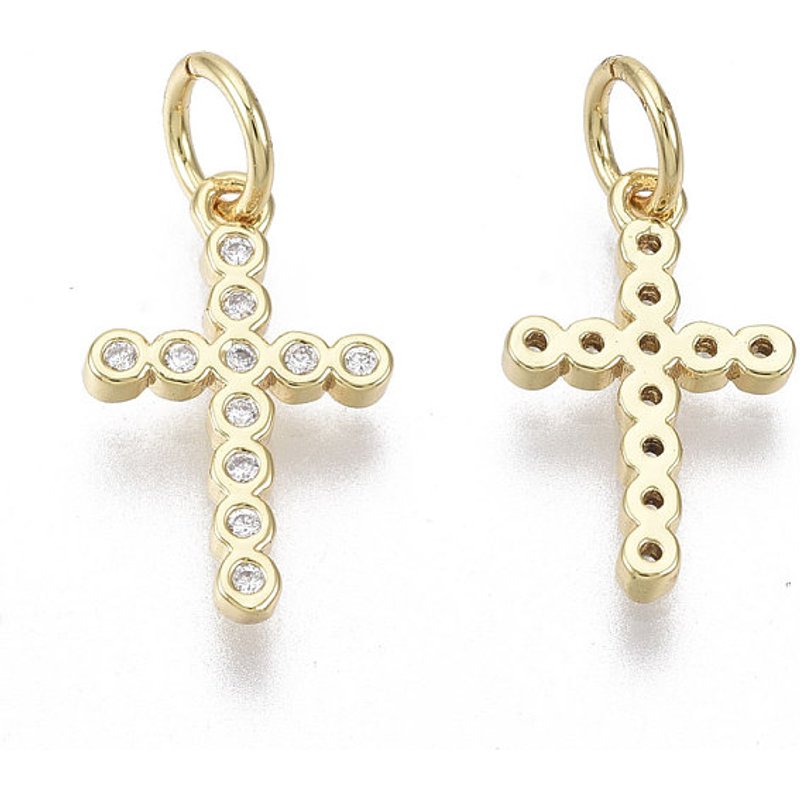 Brass Micro Pave Cubic Zirconia Tiny Cross Charms with Jump Ring — Charms & Pendants