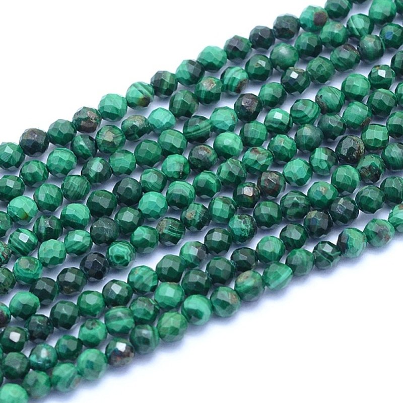 Brins de perles de malachite naturelle, facettées, rondes, 3mm, 126pcs — Perles à bijoux