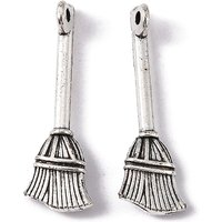 Pendants Balai en Alliage de Zinc de Style Tibétain, Argent Vieilli — Breloques et pendentifs