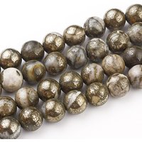 Natural Pyrite Beads Strands, Round, 8mm, 47pcs/strand