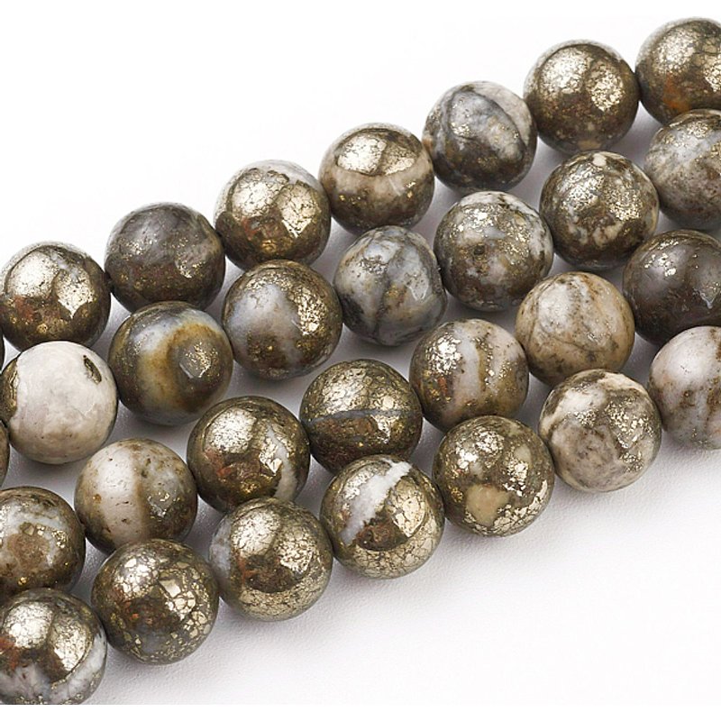 Brins de perles de pyrite naturelle, rondes, 8mm, 47pcs/brin — Perles à bijoux