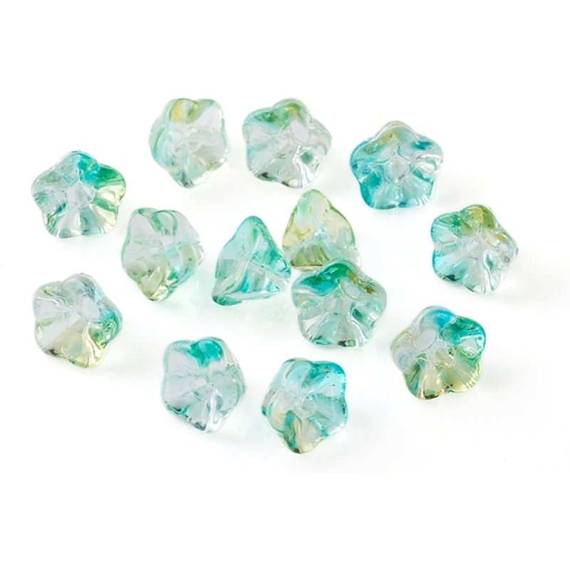 Perles en verre électroplaqué, fleur trompette, vert printanier — Perles à bijoux