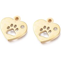 Ion Plating 304 Stainless Steel Heart Charm with Dog Paw Print