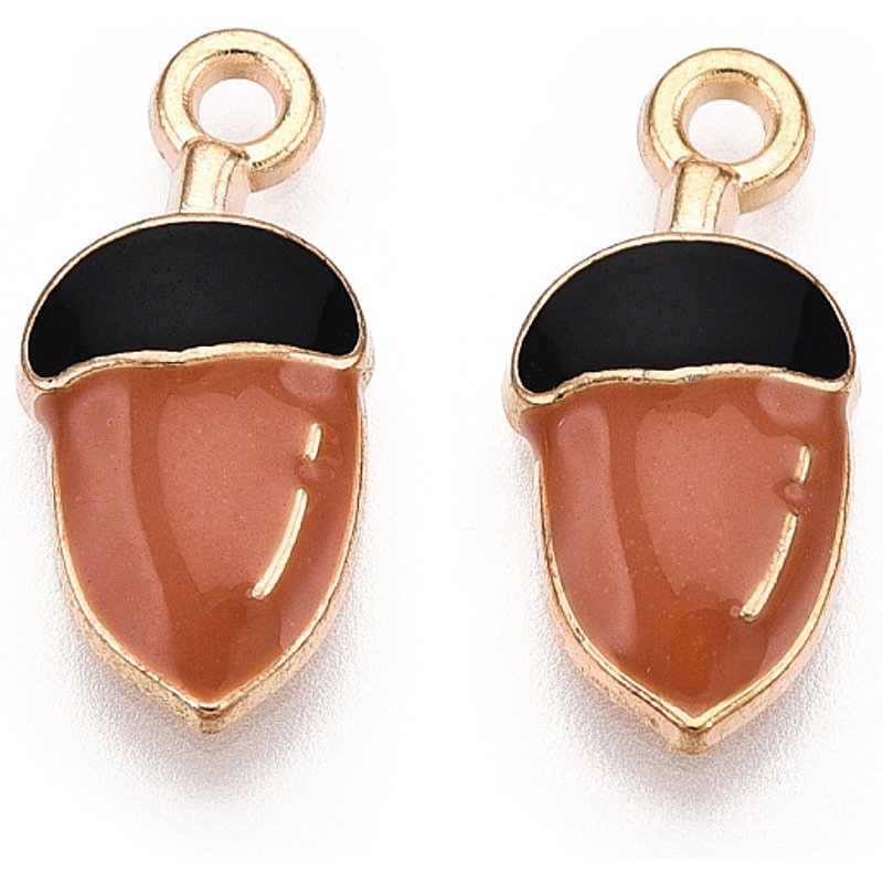 Alloy Enamel Acorn Pendants in Light Gold and Chocolate — Charms & Pendants