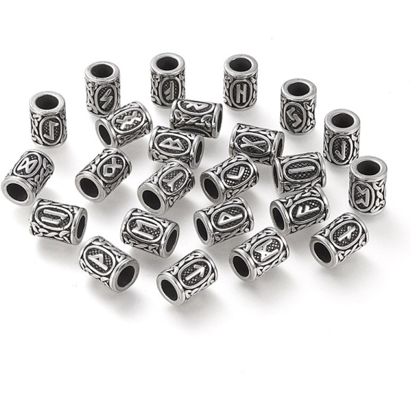 Perles en Acier Inoxydable 304 avec Runes Vikings pour Cheveux et Dreadlocks — Perles à bijoux