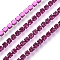 Electrophoresis Iron Rhinestone Strass Chains with Spool, Fuchsia