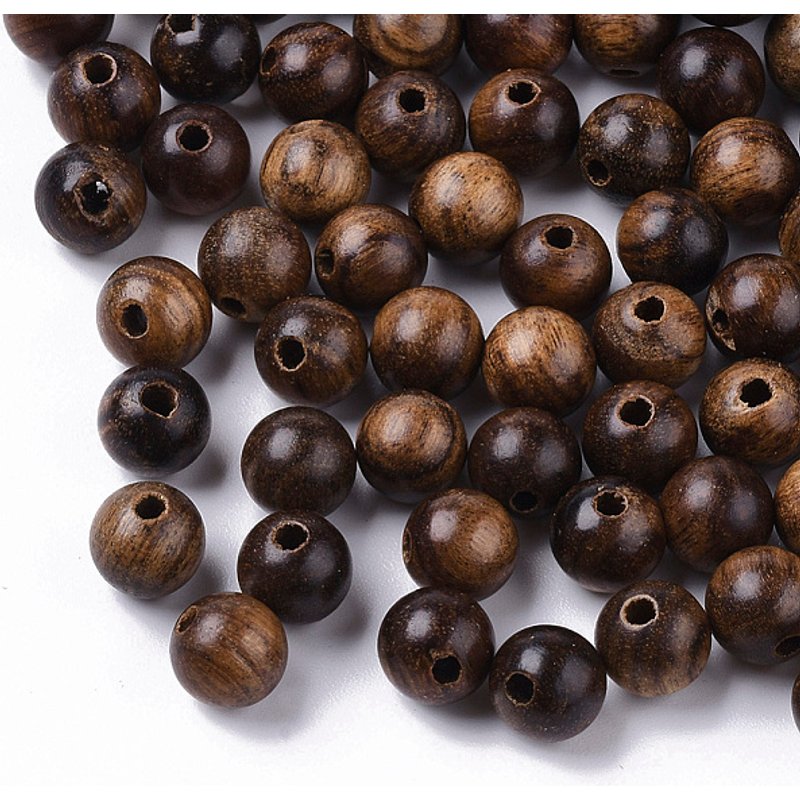Perles en bois naturel, rondes, cireuses, brun noix de coco, 6mm — Perles à bijoux
