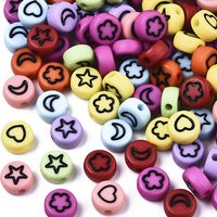 Opaque Acrylic Beads with Enamel - Flat Round Heart, Star, Moon, Flower