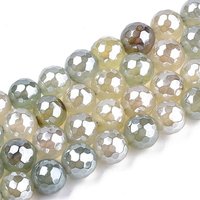 Electroplate Natural Agate Beads Strands, Dyed, Round, Honeydew