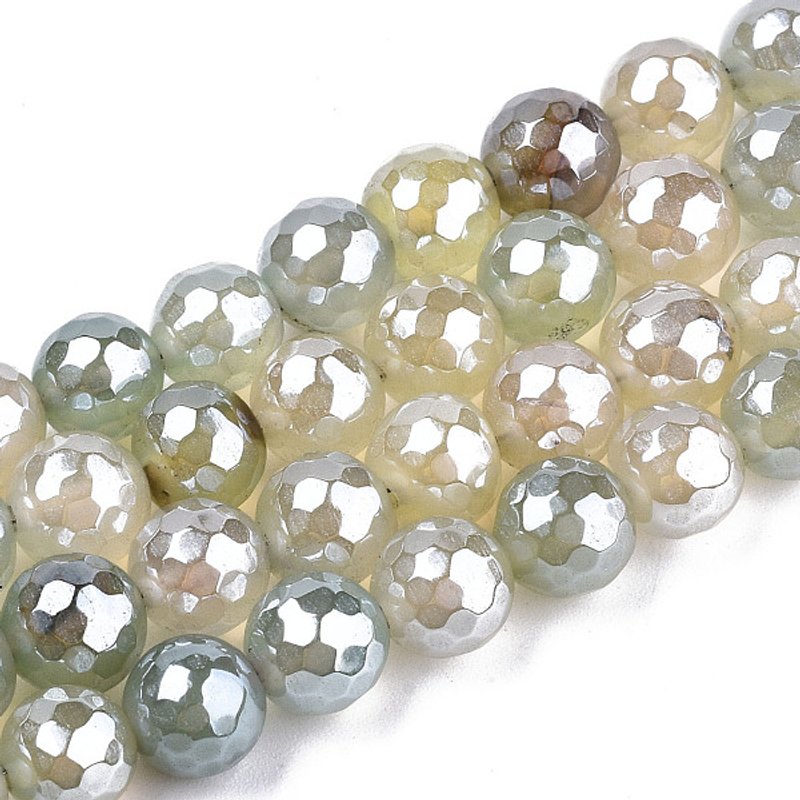 Brins de perles d'agate naturelle électroplaquées, teintées, rondes, Honeydew — Perles à bijoux