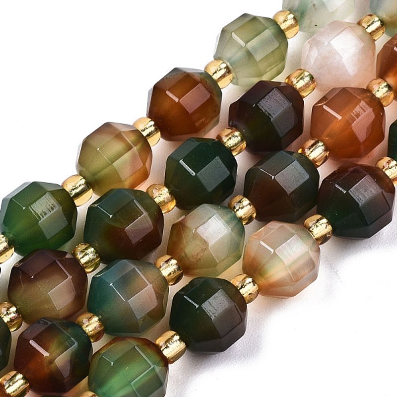 Brins de Perles d'Agate Paon Naturel avec Perles de Semence, Teintées, 34pcs — Perles à bijoux