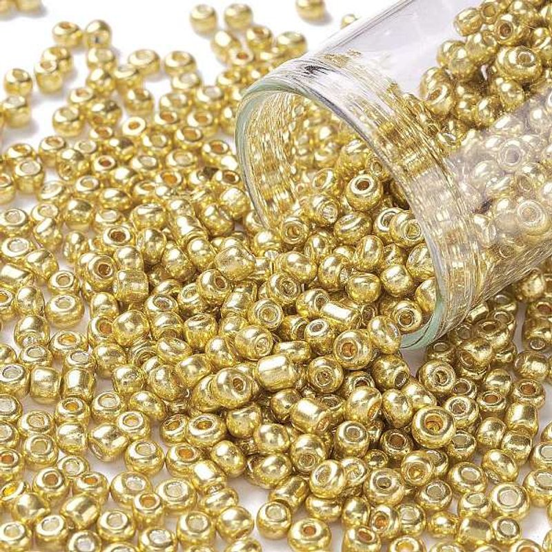 8/0 Glass Seed Beads, Round, Metallic Gold, 3mm, 10000pcs/pound — Jewelry Beads