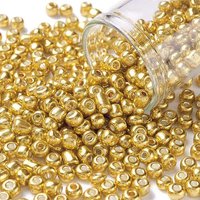 6/0 Glass Seed Beads, Metallic Colours, Round, Gold, 4mm