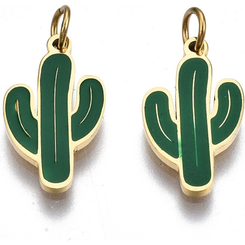 Pendentif en Émail de Cactus en Acier Inoxydable 316 avec Anneau de Saut — Breloques et pendentifs