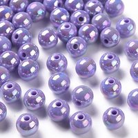 Perles Acryliques Opaques, Plating AB, Rondes, Violet Moyen, 940pcs — Perles à bijoux