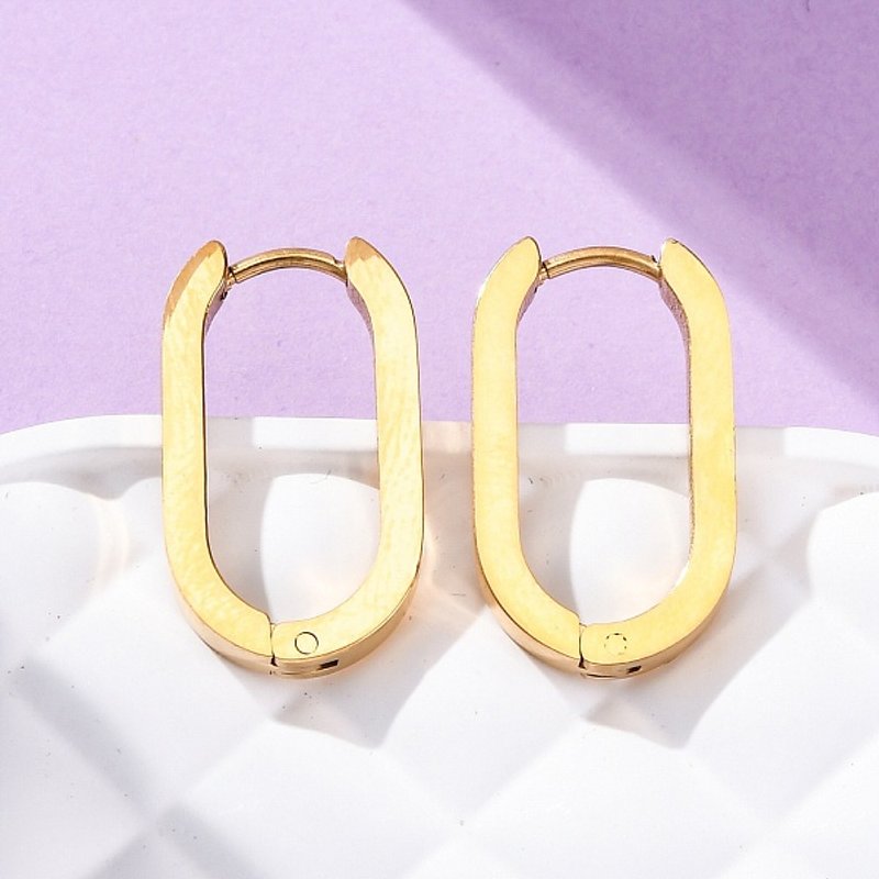 Boucles d'oreilles Huggie en acier inoxydable 304 ovales dorées — Boucles d'oreilles créoles