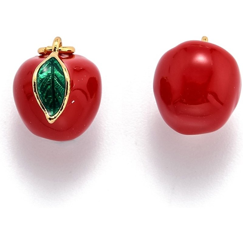 Brass Enamel Apple Charm with Jump Ring, 18K Gold Plated — Charms & Pendants