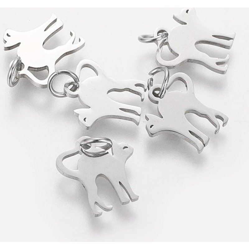 Pendants en acier inoxydable 201 non ternissant en forme de chat — Breloques et pendentifs