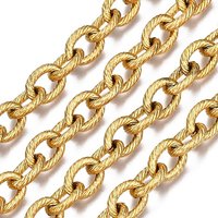 304 Stainless Steel Textured Cable Chains with Spool, Oval, 32.8 Feet