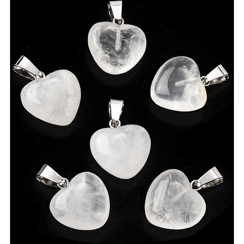Natural Quartz Crystal Puffy Heart Pendants with Brass Loops — Charms & Pendants