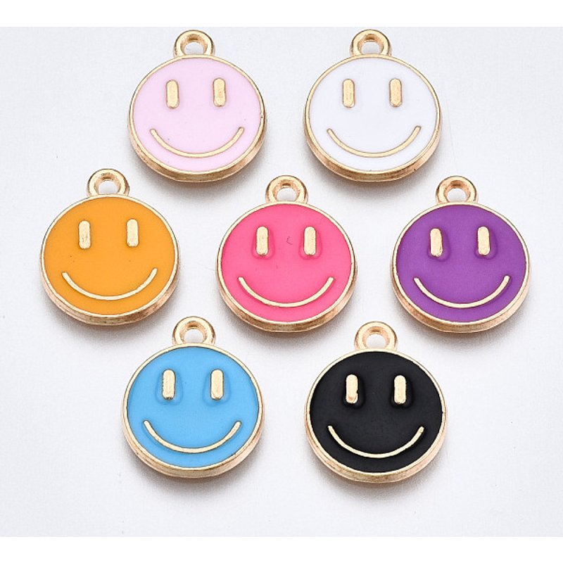 Charms en Émail Alliage avec Visage Souriant en Or Clair et Couleurs Mélangées — Breloques et pendentifs