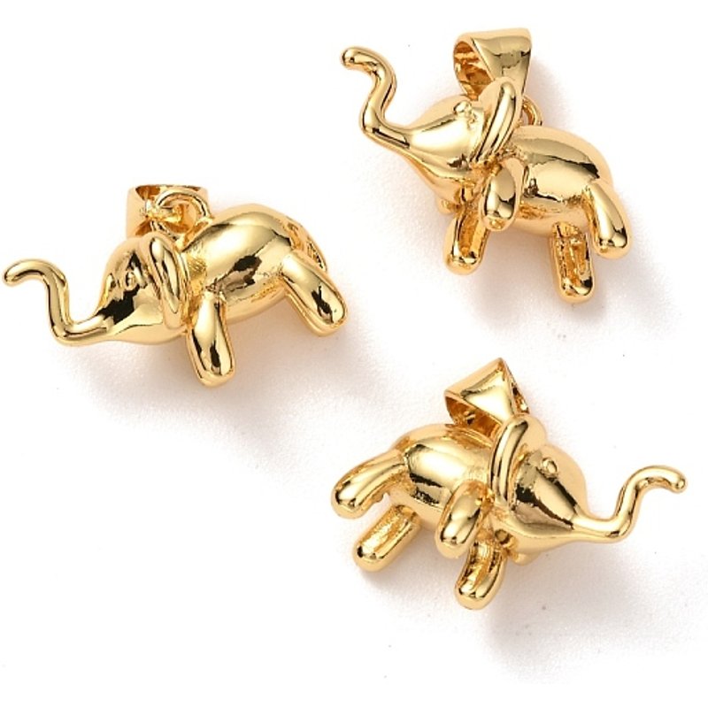 Charm en laiton éléphant, plaqué or 18K, 10,5x17x9,5mm — Breloques et pendentifs
